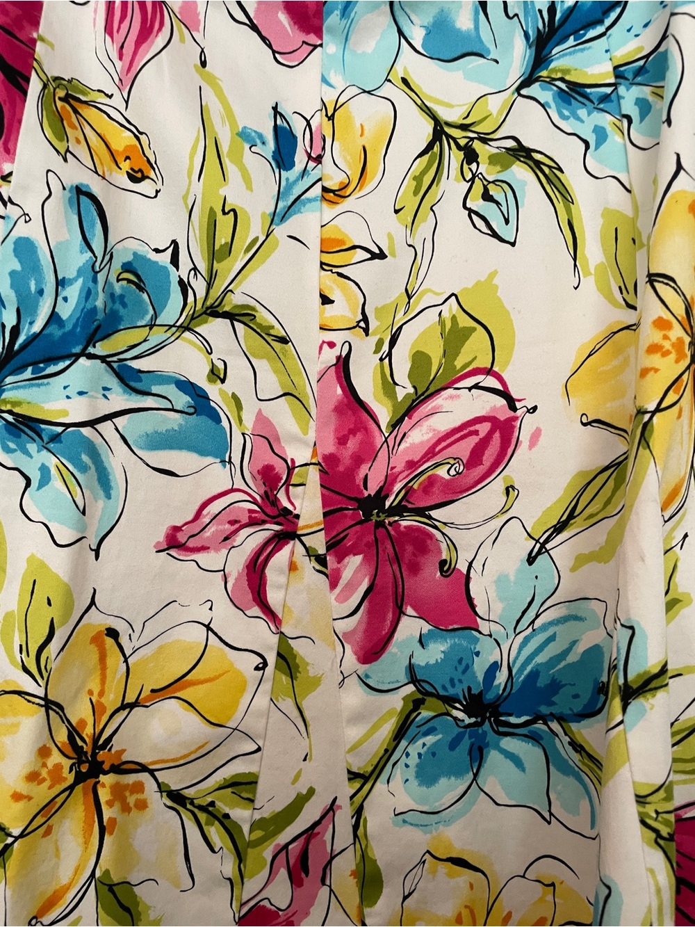 M.D.L. New York Floral A-Line Skirt in White with Pink, Blue & Yellow Flowers - Picture 2 of 5
